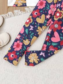 SHEIN Young Girl Giraffe & Floral Print Tee & Pants Set - Multicolor - View 5