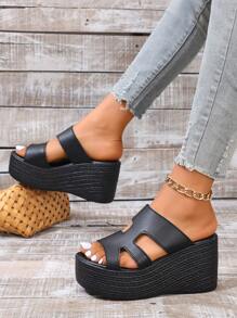 Women's Fashionable High-Top Platform Roman Sandals With Woven Straps