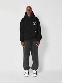 SUMWON Áo hoodie trùm đầu vừa vặn có thêu mặt trước và mặt sau - màu đen - Xem 3