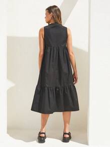 Forever 21 Women Simple Solid Color Sleeveless V-Neck Dress - Black - View 2