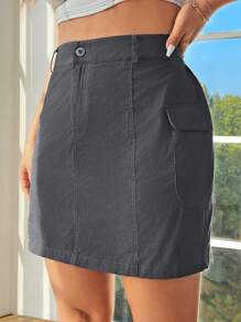 SHEIN EZwear Plus Size Women's Grey Woven Utility A-Line Skirt