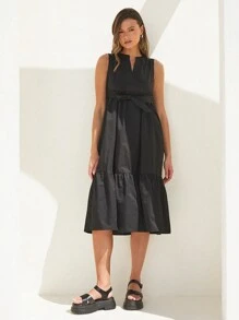 Forever 21 Women Simple Solid Color Sleeveless V-Neck Dress - Black - View 5