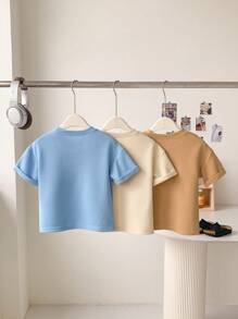 Young Boy Embroidery Letter Pattern Casual Daily Wear Short Sleeve T-Shirt For Spring And Summer - Multicolor - View 2