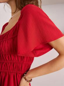 Bohemela Women Vacation Summer Flounce Sleeve Dress