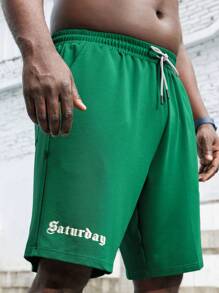 Manfinity Sport Corelite Men Plus Simple Letter Graphic Drawstring Waist Summer Shorts