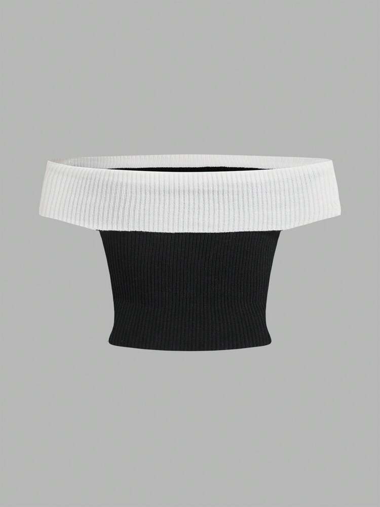 Plus Size Women Foldover Off-Shoulder Knit Top In Two Colors