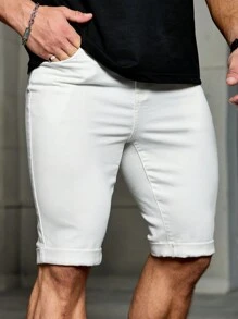 Manfinity Homme Men White Skinny Knee Length Denim Shorts