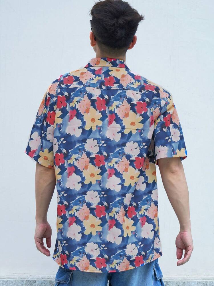 Men All-Over Floral Print Short Sleeve Summer Shirt Vacation Easter