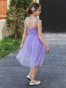 SHEIN Vestido de fiesta con tirantes de encaje y tul esponjoso para el Día de los Niños Mexicanos, adecuado para actuaciones, bodas, festivales y fiestas de cumpleaños, para niñas preadolescentes