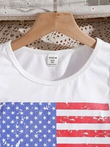 SHEIN Tween Girl Independence Day Style American Flag Print Casual Tank Top, Summer - White - View 5