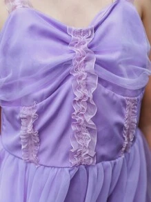 SHEIN Vestido de fiesta con tirantes de encaje y tul esponjoso para el Día de los Niños Mexicanos, adecuado para actuaciones, bodas, festivales y fiestas de cumpleaños, para niñas preadolescentes