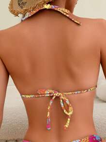 SHEIN Swim 夏季沙灘女士隨機印花比基尼套裝 - 彩色 - 查看 3