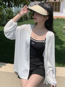 DAZY Women Loose Open Front Long Sleeve Sunscreen Cardigan Jacket For Air-Conditioned Room, Thin Sheer
