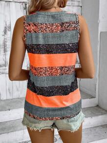 EMERY ROSE Summer Color Block Vacation Leisure Notched V Neck Tank Top - Multicolor - View 2