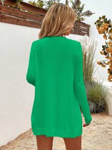Breezaya Women Spring And Summer Solid Color Long Sleeve Open Front Casual Cardigan - Green - View 2