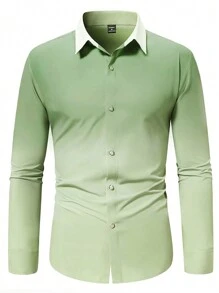 Manfinity Mode Camisa casual de manga larga con degradado para hombre, primavera y otoño. Camisa de vestir verde para hombre. Camisa de vestir verde claro para hombre. Camisa verde claro para hombre. Camisa de vestir de seda verde para hombre. - verde menta - Ver 4