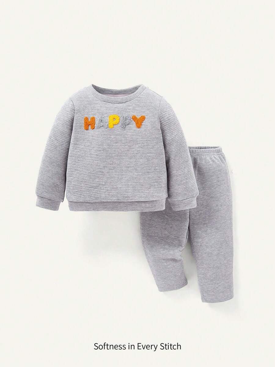 Cozy Pixies Bebé niño Pantalones deportivos con sudadera con patrón de letra - Gris - Ver 1