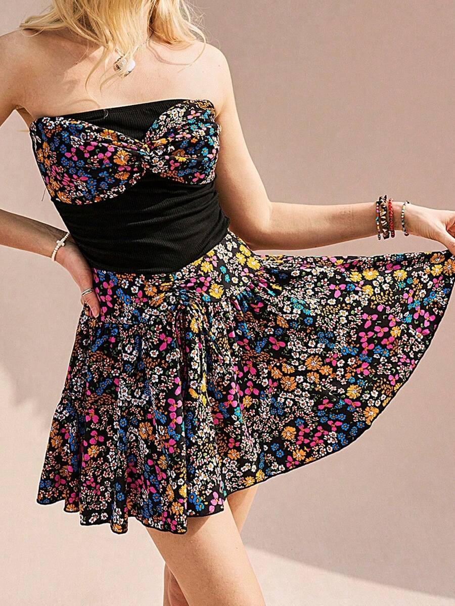 Bohemela Boho Floral Print Women Short A-Line Skirt - Multicolor - View 1