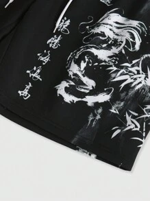 ROMWE MEN Anime Men Simple Drawstring Printed Casual Shorts For Daily Wear, School