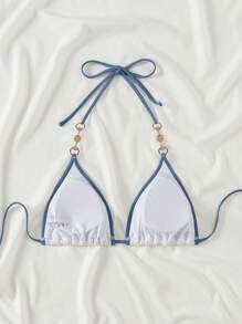 Swim Vcay Top de bikini halter para mujer con bloques de color texturizados para el verano - Blanco - Ver 8