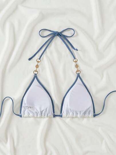 Swim Vcay 女士色塊紋理露背比基尼上衣，適用於夏季