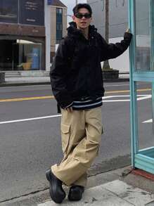 DAZY 男士全季實色休閒長褲，帶口袋 - 卡其色 - 查看 4