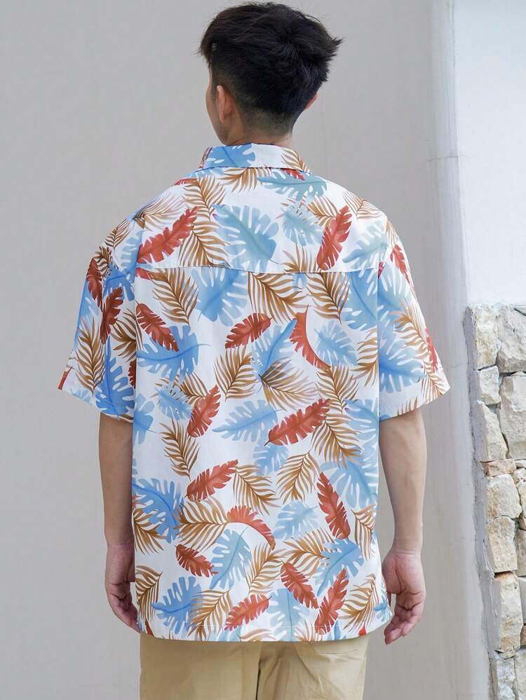 Men Printed  Collar Short Sleeve Button-Up Shirt, Summer