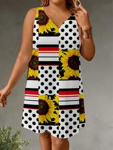 SHEIN LUNE 女款V領夢幻水母印花短袖T恤 - 彩色 - 查看 4