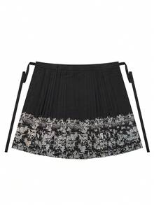 Chinese Style Long Skirt For Women, Vintage Horse-Face Skirt With Colorful Reflective Brocade, Butterfly And Floral Design - Black - View 8