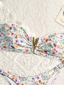 SHEIN Swim Women Vacation Beach Pool Floral Bikini Set,Summer Beach - Multicolor - View 4