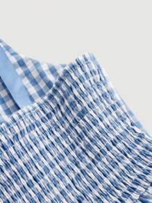 SHEIN MOD Plus Size Women Summer Elegant Grid Shoulder Tie Cami Dress,Corset Dress For Women - Blue - View 3