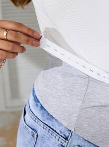 SHEIN Maternity Simple Daily Hollow Out Denim Shorts - Light Wash - View 6