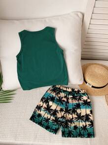 SHEIN 男童度假圆领上衣和短裤套装 - 彩色 - 查看 6