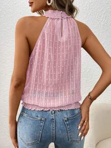 SHEIN Clasi 女士假期休閒實色質感V領襯衫，附領帶 - 粉色 - 查看 2