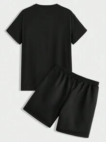 Manfinity LEGND Conjunto De Camiseta De Manga Corta Y Pantalones Cortos Con Estampado De Cruz Para Hombre