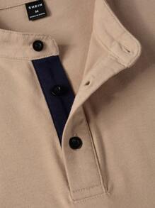 Manfinity Homme Men Solid Color Button-Front Short Sleeve Polo Shirt For Summer