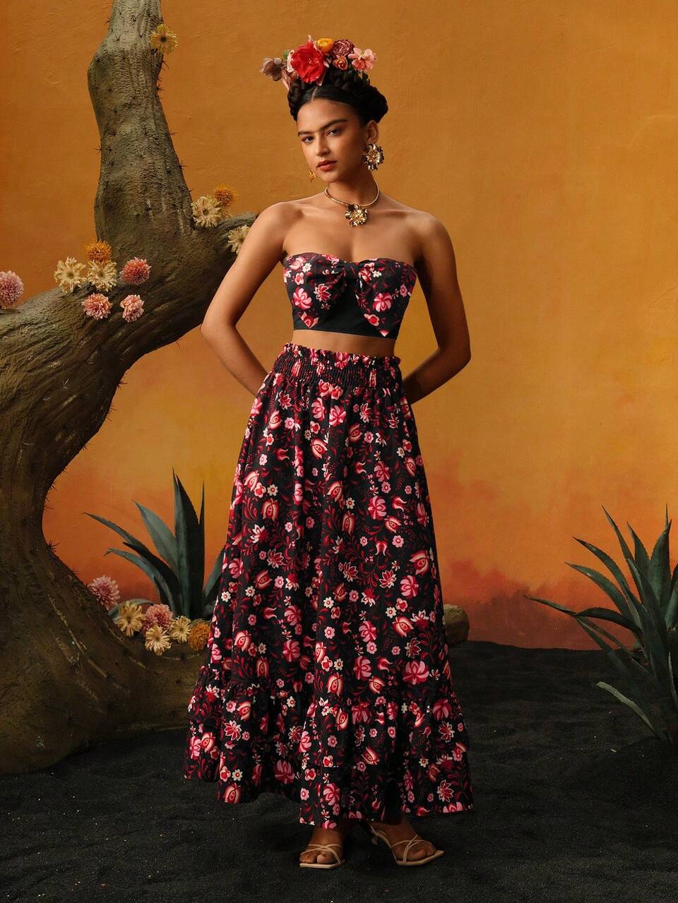 Women Floral Print Tube Top With 3D Bow Knot, Summer, For Summer, Holiday, Vacation, Going Out, Festival