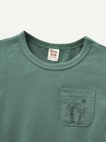 Cozy Pixies Weicher Strick, Lässiges Urlaubs-t-shirt Mit Rundhalsausschnitt Und Kokosnussbaum-, Giraffen- Und Automuster Für Babys (jungen), 3er-set
