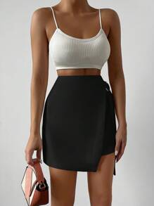 EURMUSE Wrap Knot Side Bodycon Skirt - Black - View 5