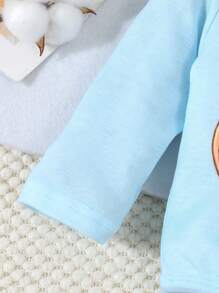 SHEIN Playful Pals Tuta per bambino con stampa di scimmietta a maniche lunghe e pantaloni a maniche lunghe, indumenti da casa, 2 pezzi/set