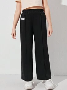 SHEIN Tween Girl Patch Detail Wide Leg Pants