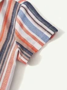 Cozy Pixies Baby Boy Summer Striped Print Shirt & Plain Color Shorts - Blue - View 4