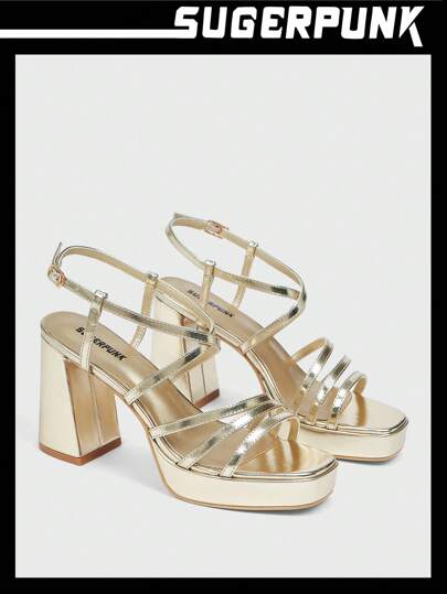 Sugerpunk Women's Elegant High Heel Sandals With Stripe Pattern And Platform Sole, Suitable For Party And Formal Occasions For Christmas