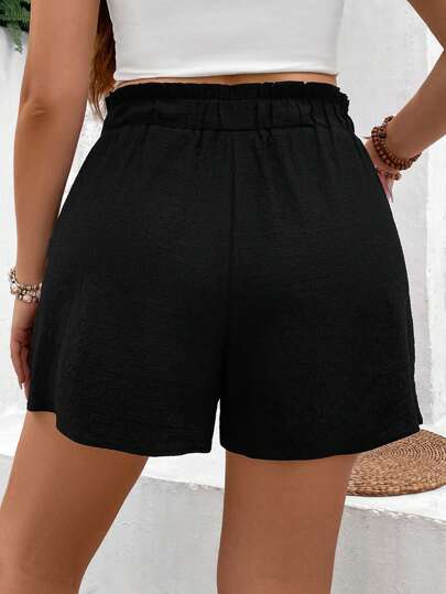 Linhara CURVE Shorts de grande taille Vacances Occasionnel Couleur Unie avec Ceinture en Papier