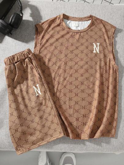 SHEIN Tween Pojkarsset med lös passform, topp och shorts med tryckt design