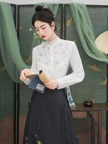 2024 Spring Summer New Chinese Style Embroidered Shirt Top - White - View 4