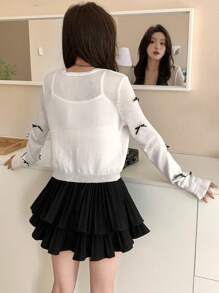DAZY Ladies Loose Fit Cardigan With Bow Decoration, V-Neck, And Long Sleeves