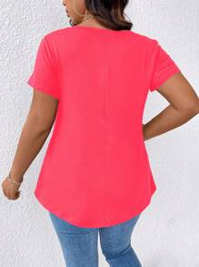 Linhara CURVE Plus Size Cổ Chữ V Tay Ngắn Màu Trơn Áo Thun Mùa Hè - Hồng - Xem 2