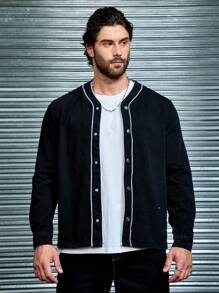 Manfinity Homme Men Black Denim Baseball Jacket - Black - View 4