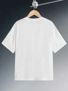 SHEIN Leap Crew Teen Boy Lovely Style Round Neck Pullover Short Sleeve Knitted T-Shirt With Glasses-Wearing Animal Printed Pattern - White - View 8